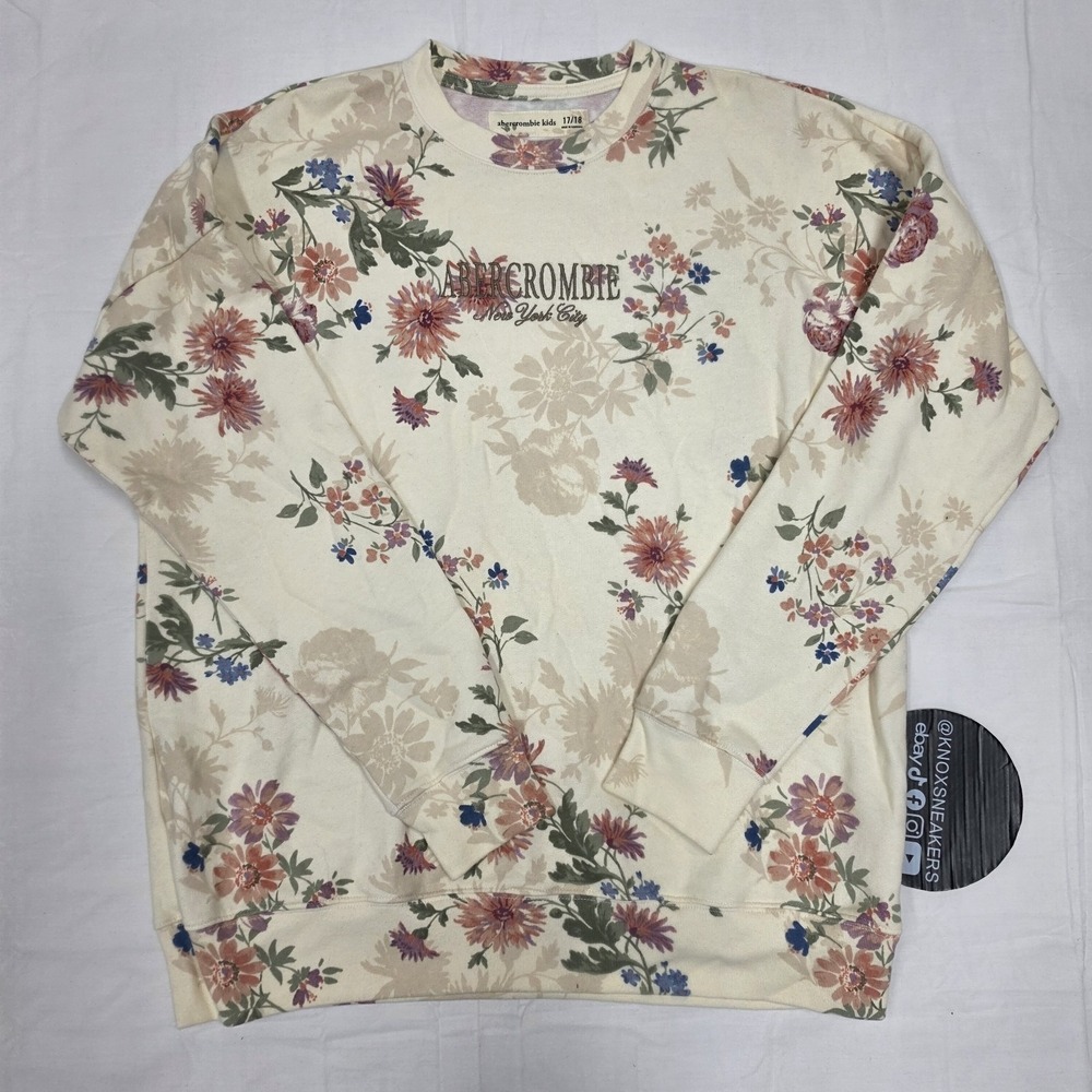 Abercrombie Floral Crewneck Sweatshirt Buttercream Girls Kids Size 17/18